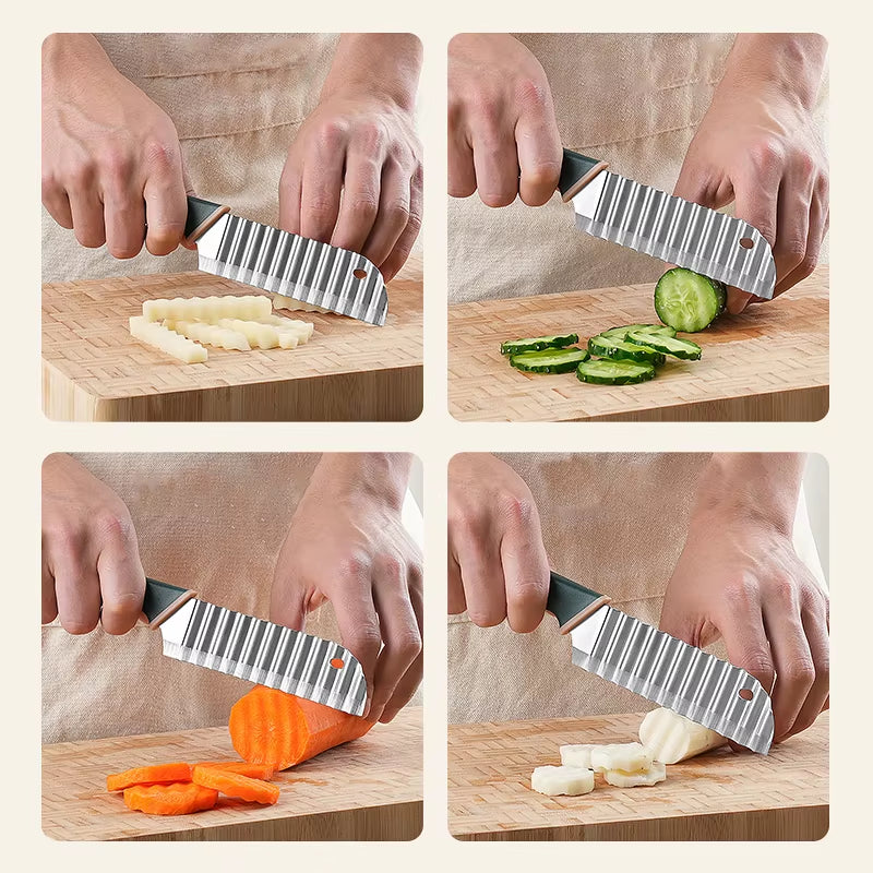 For Kitchen Cortador De Patatas Fritas Para Hacer Patatas Fritas, Cuchillo Ondulado Deacero Inoxidable, Cuchillo De Cocina