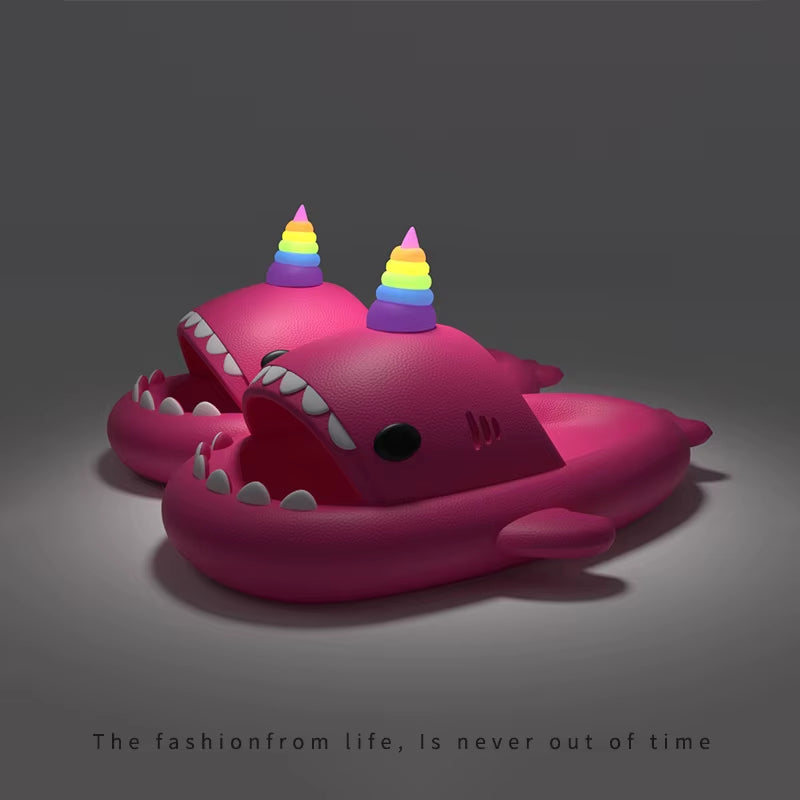 Cute Shark Slippers for Women & Men Summer Platform Night Glow-In-The-Dark Indoor Beach Slides Home Street Wear DIY Accessory