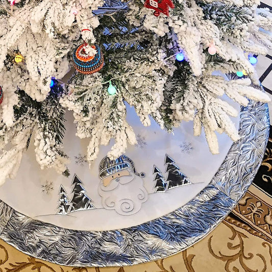 36'' Luxury Silvery Christmas Tree Skirt Santa Embroidered White Santa Claus Snowflake with Satin Border Xmas Tree Skirt Christmas Tree Ornaments Gifts