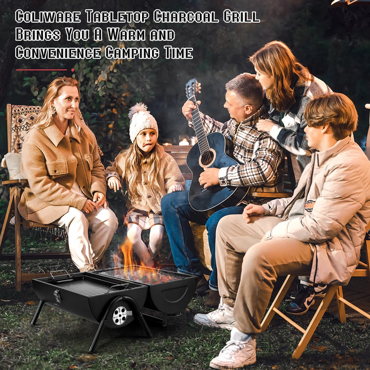 Portable Outdoor Tabletop Charcoal Grill, Multi-Functional Food-Safe Barbecue Smoker for Backyard Camping Picnics Beach, Compact & Heavy Duty