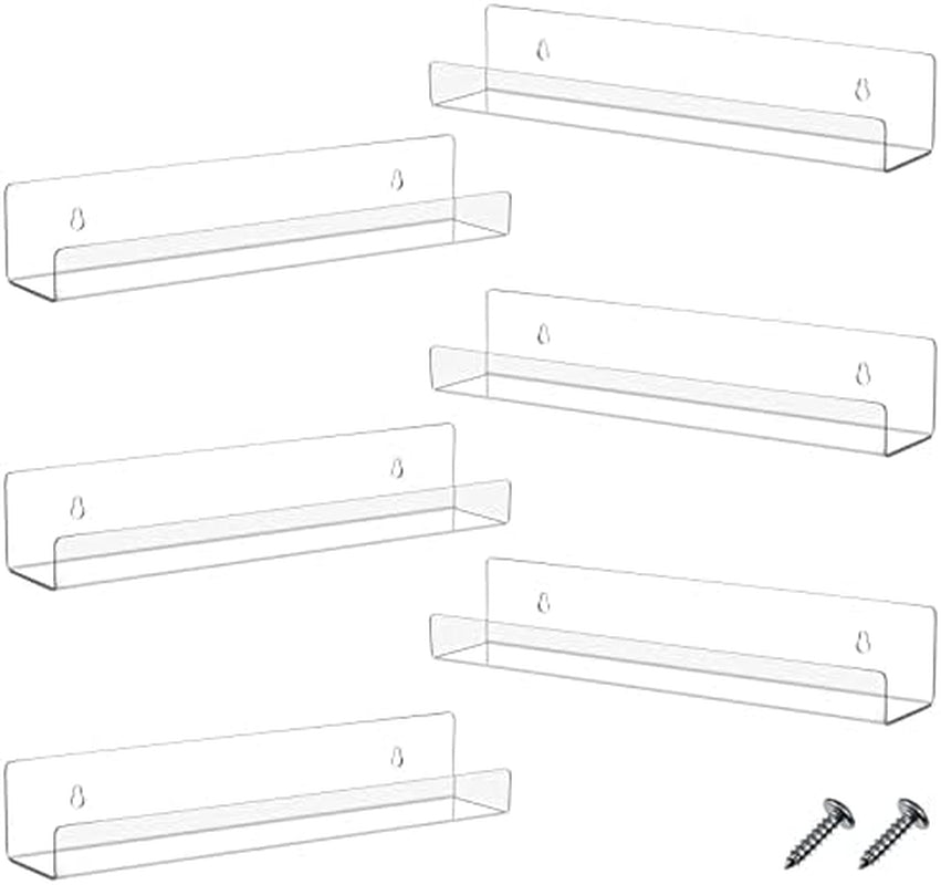 4 Packs 14 Inch Acrylic Floating Bookshelf, Wall Mounted Shelf, Ledge Book Shelf for Living Room, Office, Bedroom, Bathroom, Kitchen