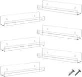 4 Packs 14 Inch Acrylic Floating Bookshelf, Wall Mounted Shelf, Ledge Book Shelf for Living Room, Office, Bedroom, Bathroom, Kitchen