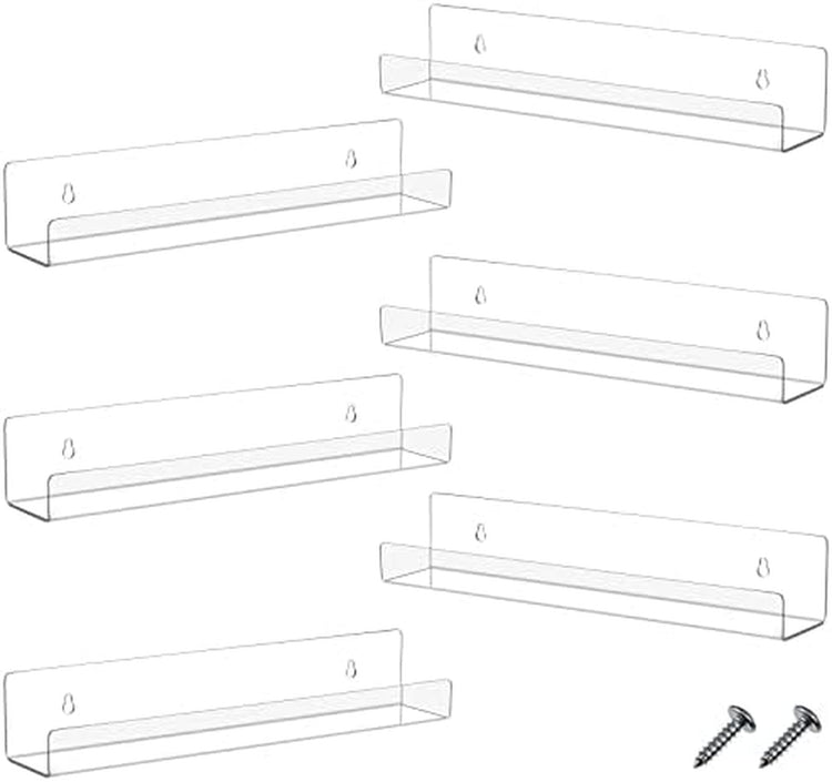 4 Packs 14 Inch Acrylic Floating Bookshelf, Wall Mounted Shelf, Ledge Book Shelf for Living Room, Office, Bedroom, Bathroom, Kitchen