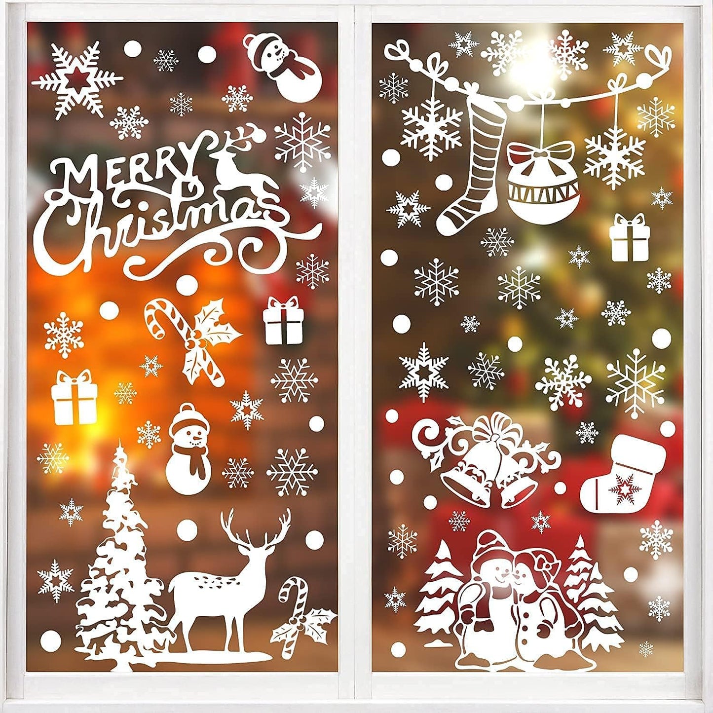 Xmas Window Clings Decoration, 141 Static Snow Flakes Stickers Merry Christmas Window Decals for Christmas Party Supplies (8 Sheets)