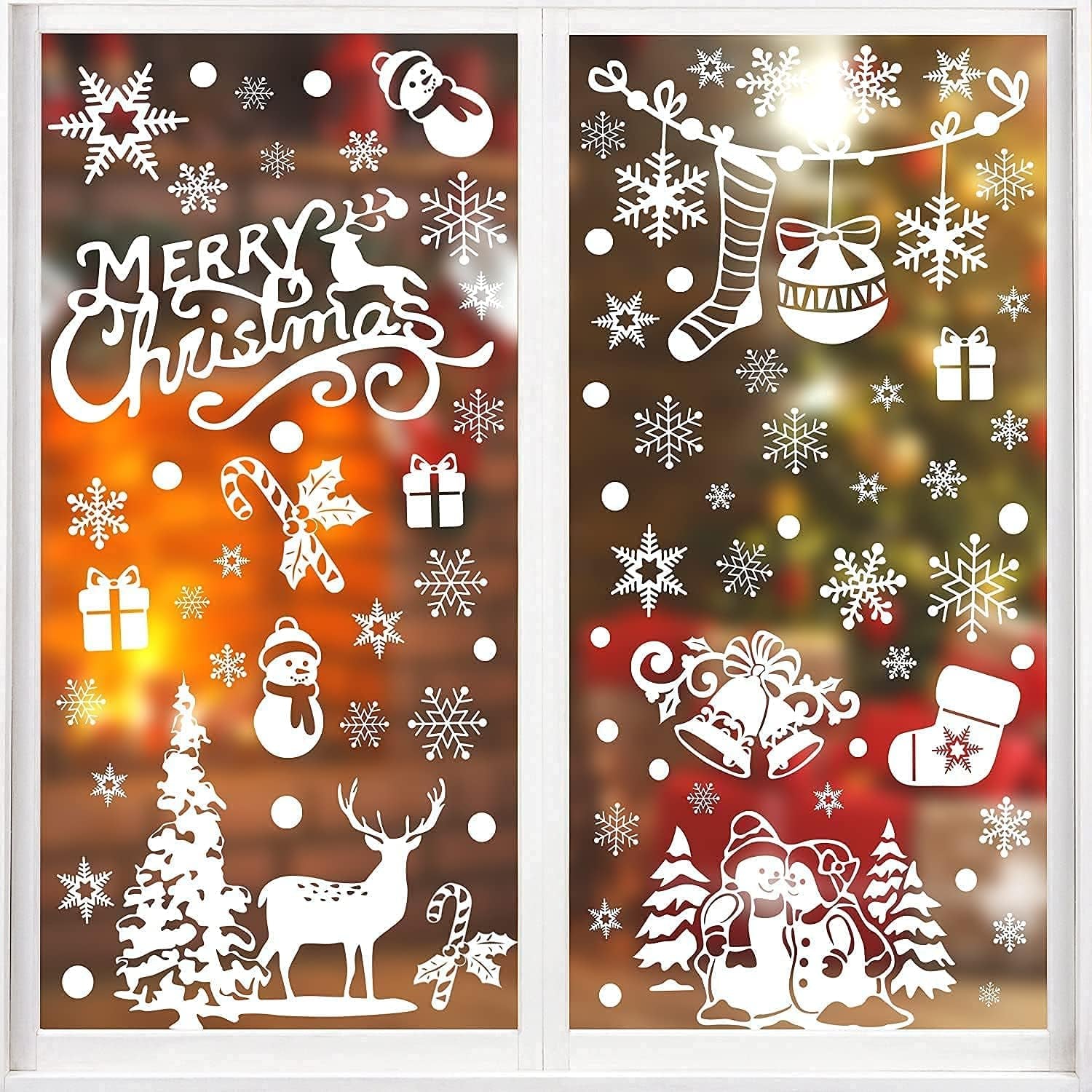 Xmas Window Clings Decoration, 141 Static Snow Flakes Stickers Merry Christmas Window Decals for Christmas Party Supplies (8 Sheets)