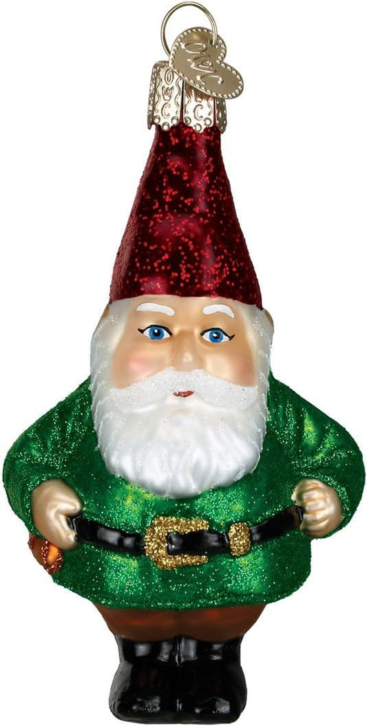 Garden Gnome Glass Blown Ornament for Christmas Tree, Handcrafted Holiday Decoration, Gnome Collection