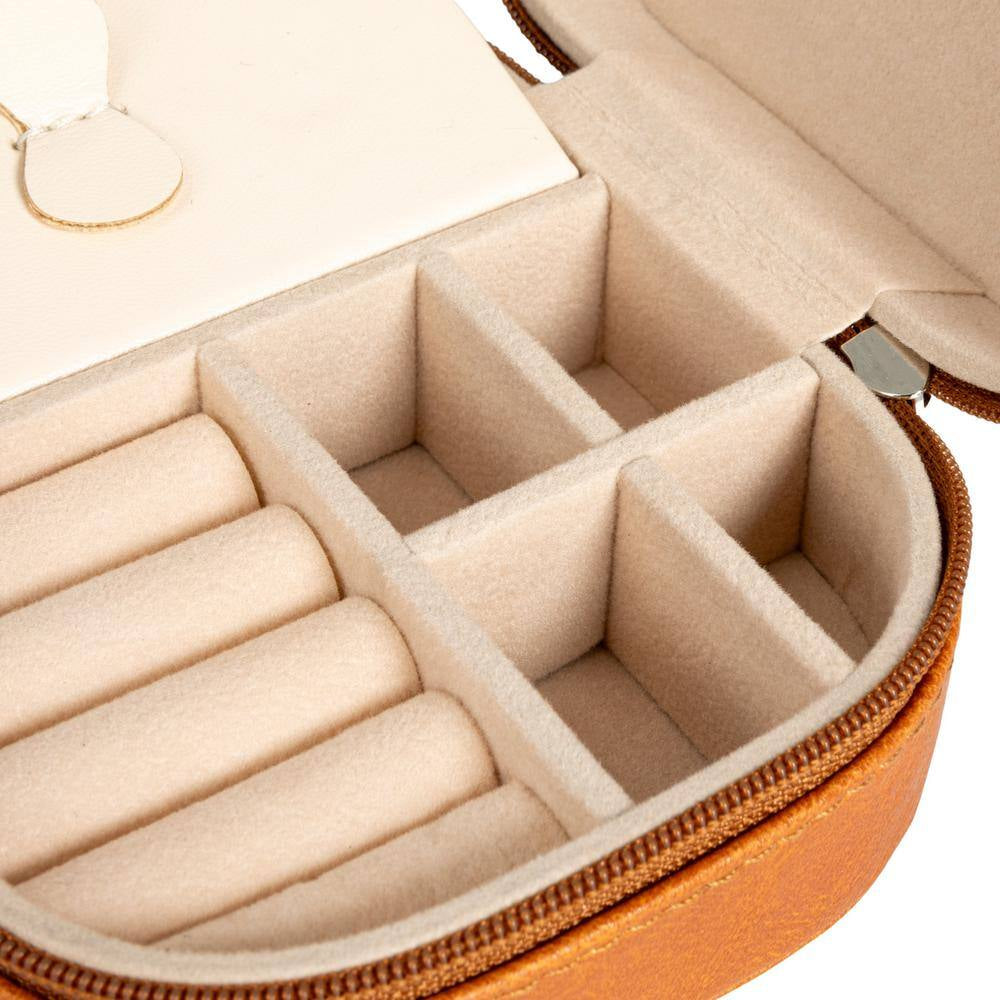 Caramel Brown Polyester Travel Jewelry Organizer Box
