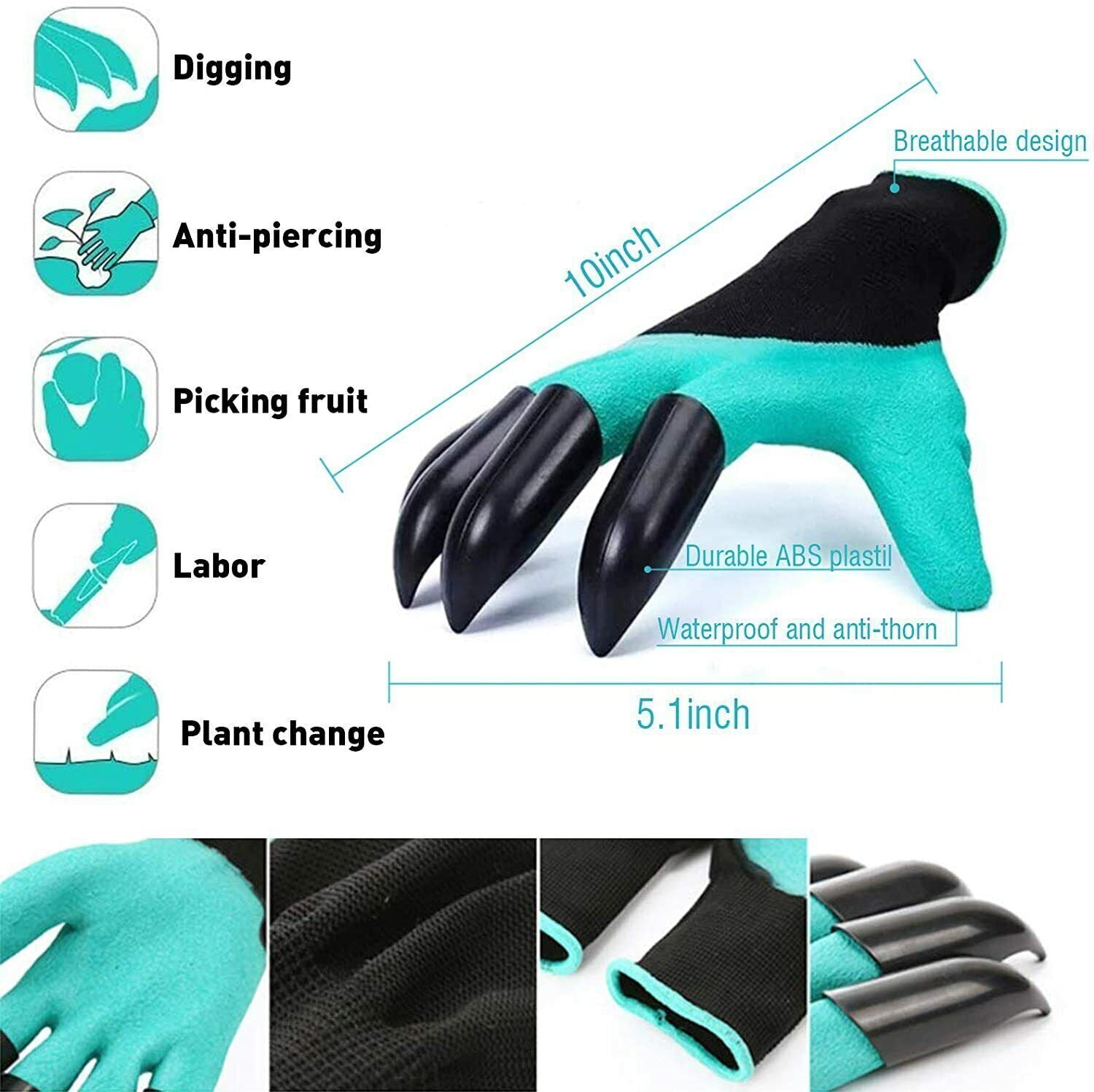 Garden Gloves with Claws Digging Planting Work Gloves Gardening Yard Safe Gloves