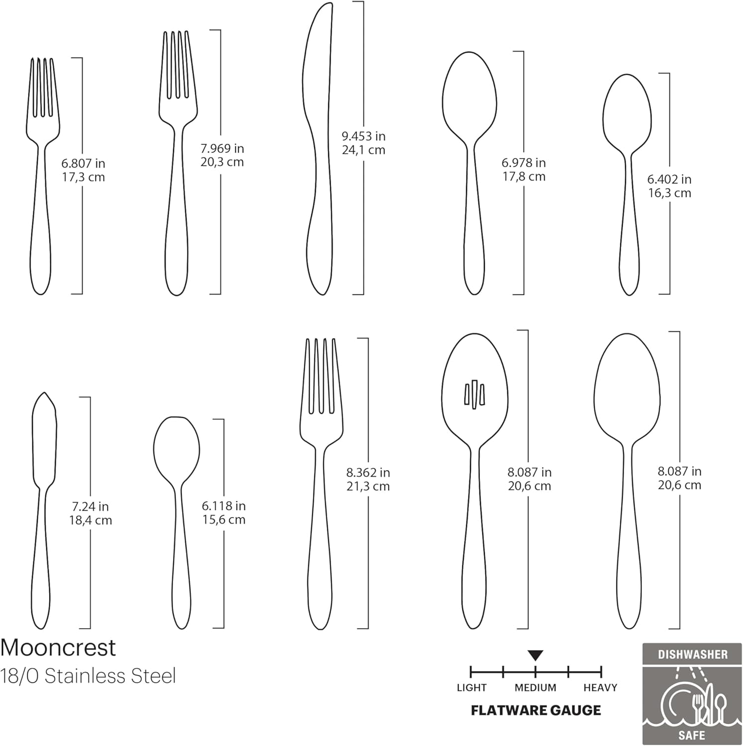 B336045A Mooncrest 45-Piece Flatware Set, Service for 8,Silver,45 Piece