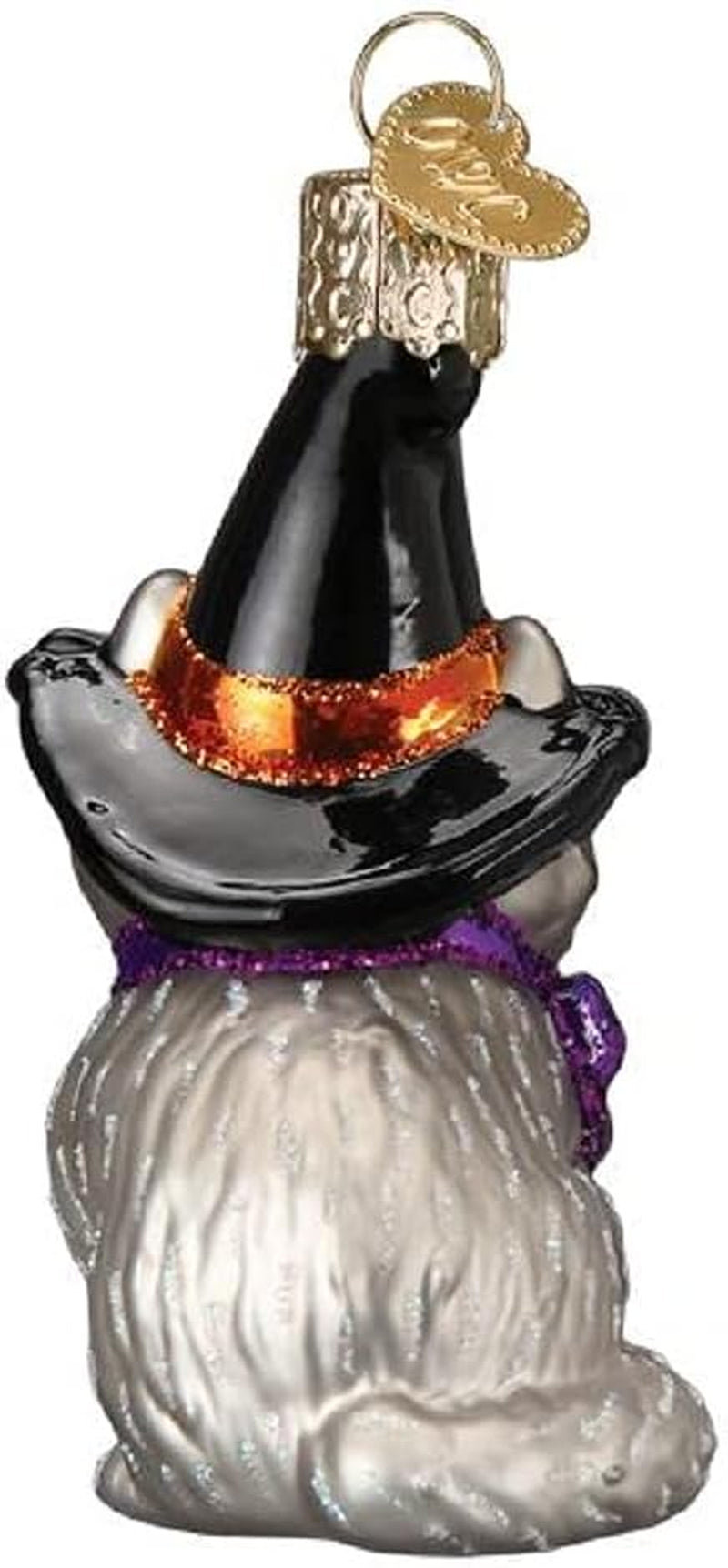 Witch Kitten Glass Blown Ornament for Christmas Tree, Handcrafted Holiday Decoration, Halloween Collection