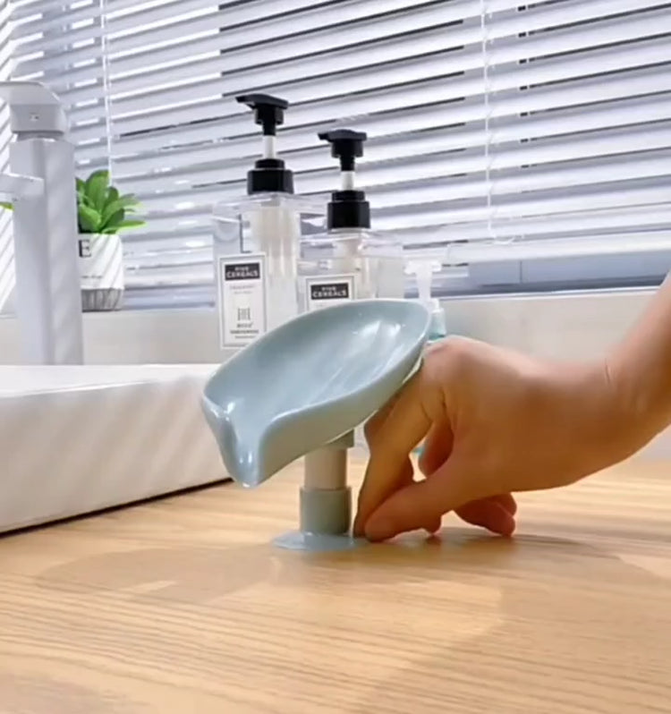 2Pcs Soap Dishes Holder Self Draining Leaf Shape Box Saver Suction Cup Bathroom