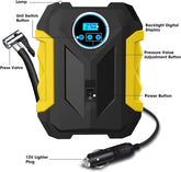, Black/Yellow 12 V 150 PSI Portable Tire Inflator Air Compressor Pump