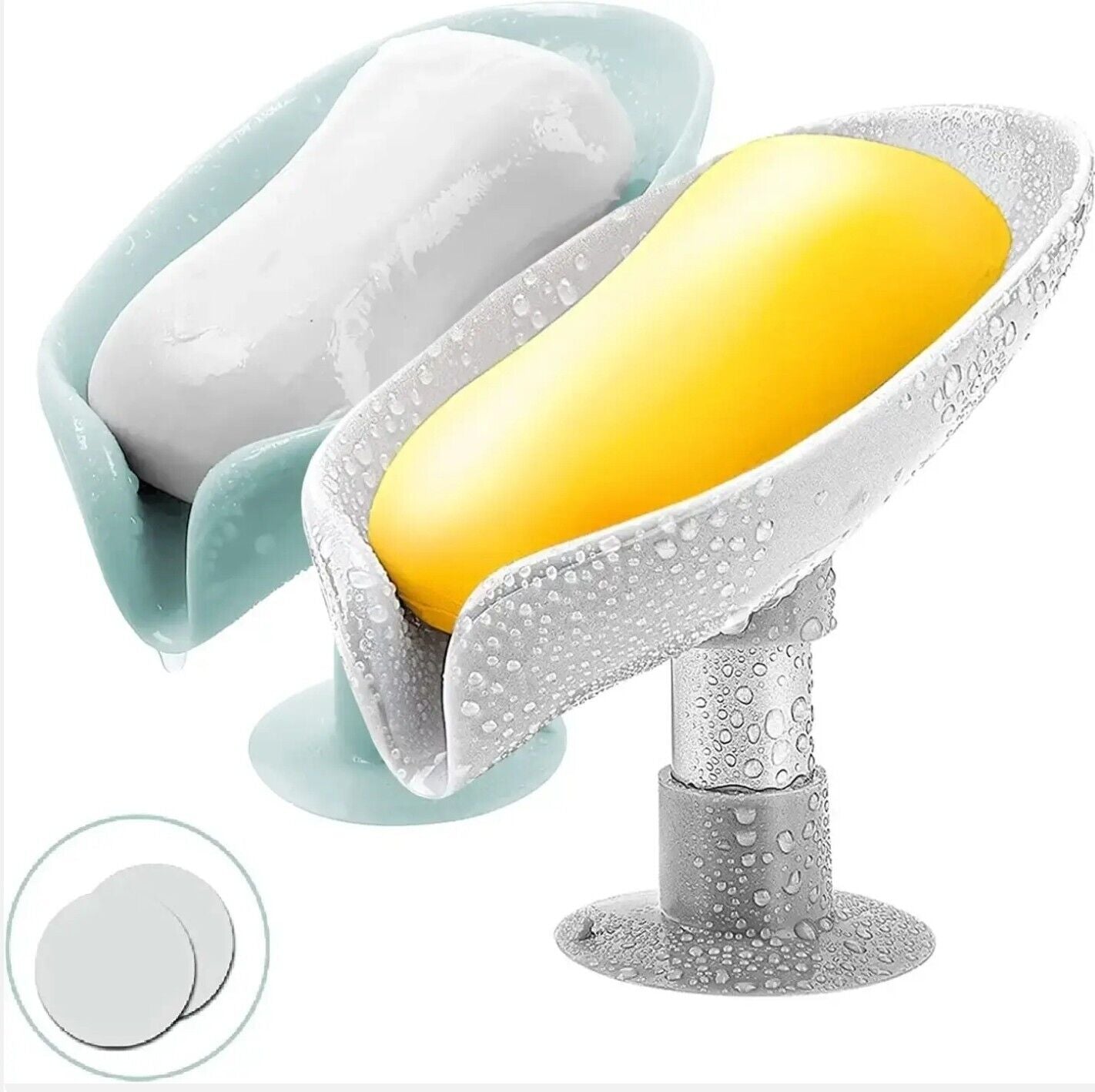 2Pcs Soap Dishes Holder Self Draining Leaf Shape Box Saver Suction Cup Bathroom