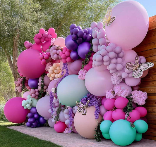 Pastel Purple Pink Balloons Lavender Teal Balloon Garland Metallic Lilac Blue Balloons Different Size Green and Orange Balloon Arch Kit for Encanto Birthday Butterfly Baby Shower Princess Party Supply