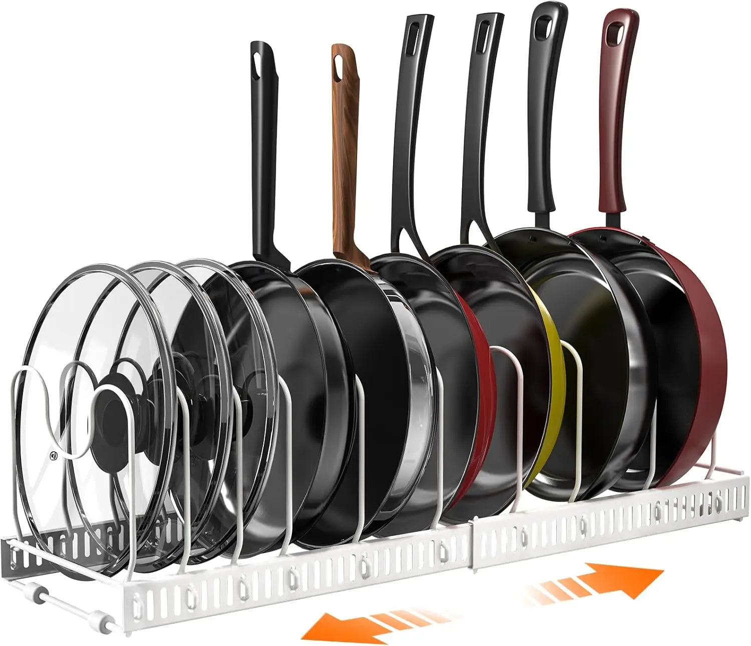 Pot and Pan Organizer Rack for Cabinet Expandable Pot Lid Organizer Holder with 10 Adjustable Dividers
