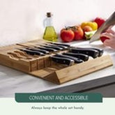 Bamboo Knife Drawer Organizer 16-Slot + Sharpener Slot | Eco-Friendly Holder
