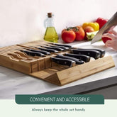 Bamboo Knife Drawer Organizer 16-Slot + Sharpener Slot | Eco-Friendly Holder