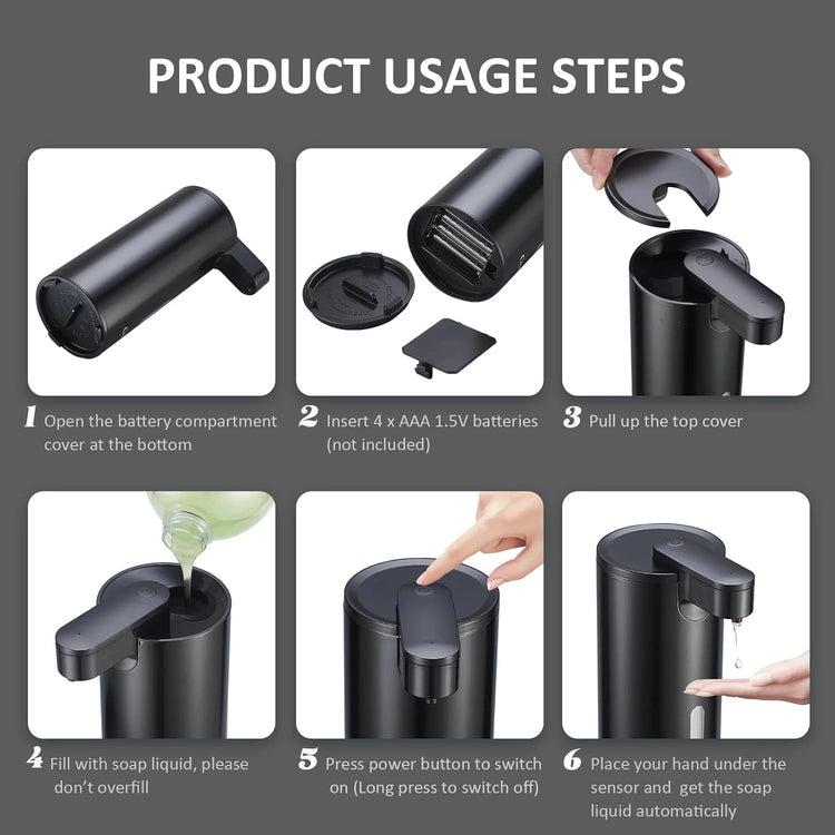 Automatic Soap Dispenser, Touchless Soap Dispenser, 3 Adjustable Volume Hand Free Soap Dispenser, Bathroom Soap Dispenser, Dish Soap Dispenser for Kitchen Bathroom, Liquid Soap Dispenser Black