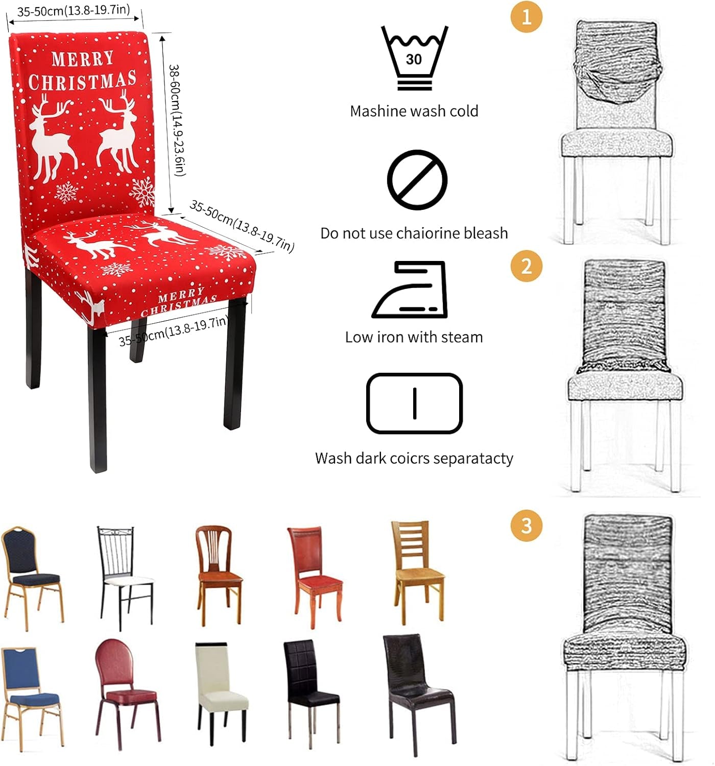 Christmas Chair Covers Set of 4, Xmas Dining Chair Back Covers,Removable and Washable,Red Christmas Dining Chair Covers Set,Christmas Kitchen Decor/Restaurant Party Home Decor