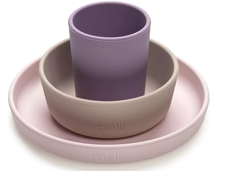Melii Non-Suction Silicone Plate, Bowl and Cup Set for Toddlers