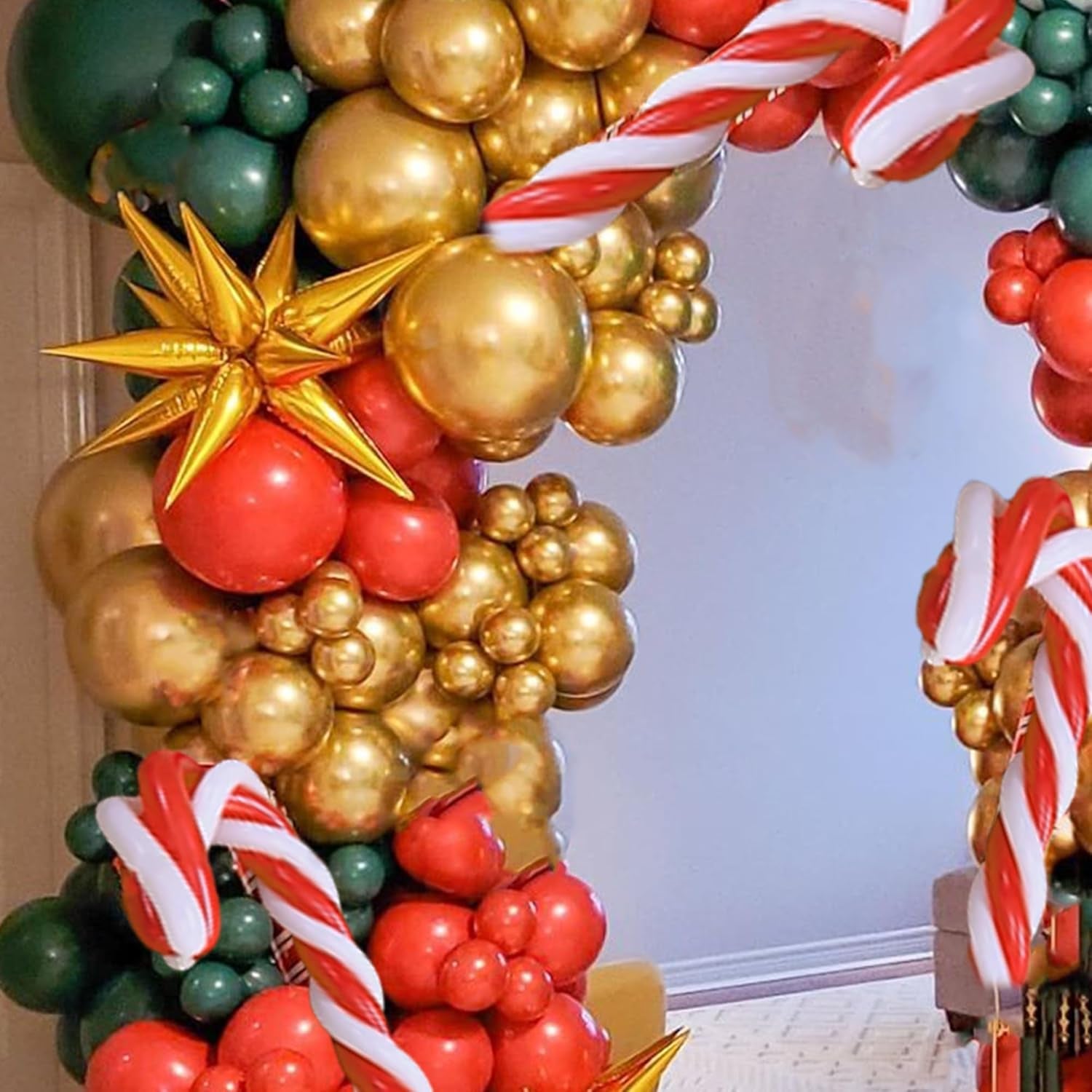 149Pcs Christmas Balloons Garland Kit with Gold Explosion Star Foil Balloons for Xmas Party or New Year Party Decorations