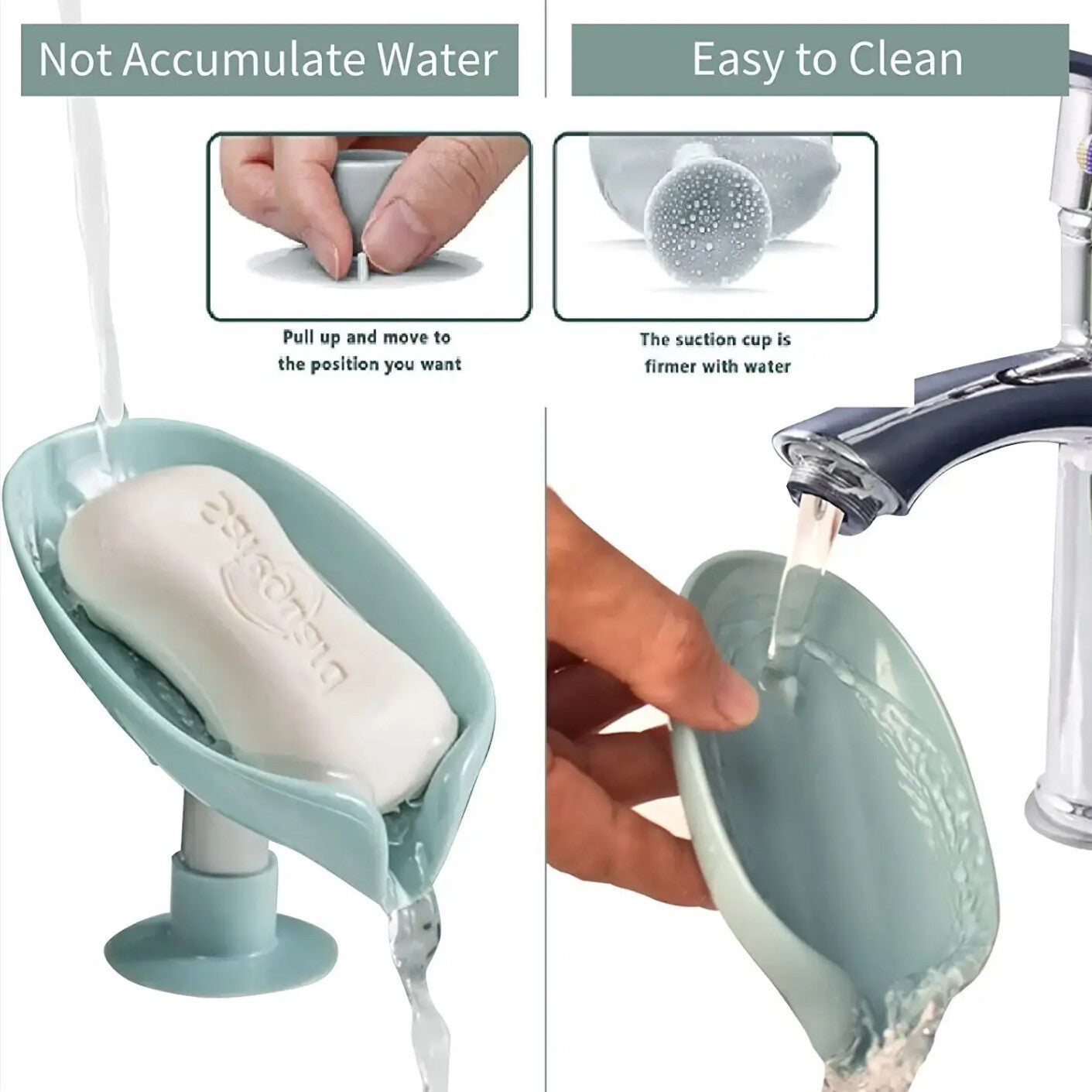 2Pcs Soap Dishes Holder Self Draining Leaf Shape Box Saver Suction Cup Bathroom