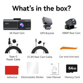 Dash Cam Front and Rear, Dash Cam 4K with Wifi & GPS, 4K/2.5K Front+1080P Rear Dashcam, Dash Camera with Night Vision, 3.18&