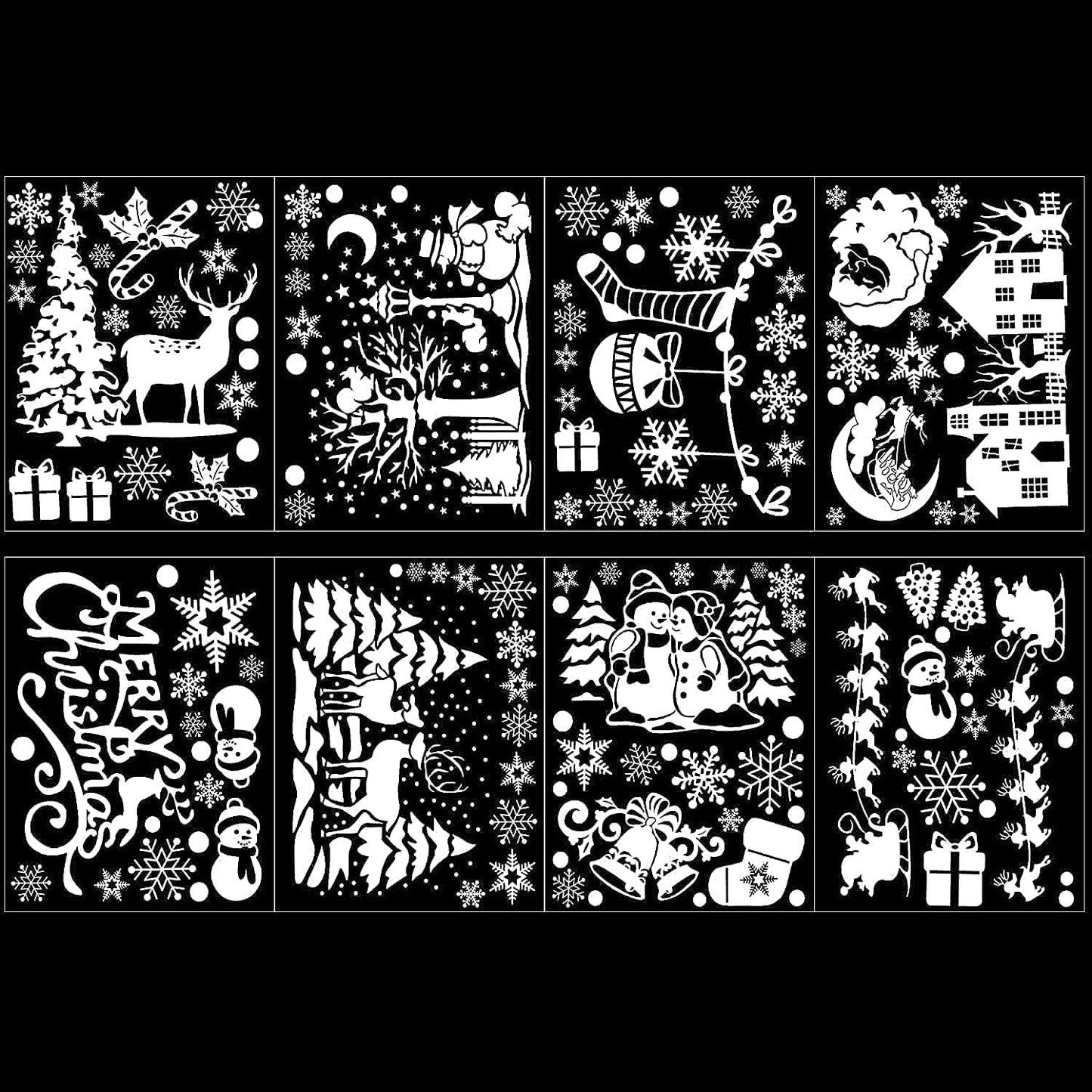 Xmas Window Clings Decoration, 141 Static Snow Flakes Stickers Merry Christmas Window Decals for Christmas Party Supplies (8 Sheets)