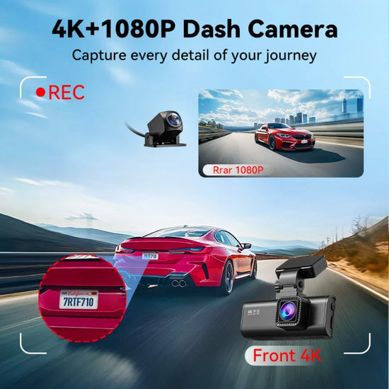 Dash Cam Front and Rear, Dash Cam 4K with Wifi & GPS, 4K/2.5K Front+1080P Rear Dashcam, Dash Camera with Night Vision, 3.18&