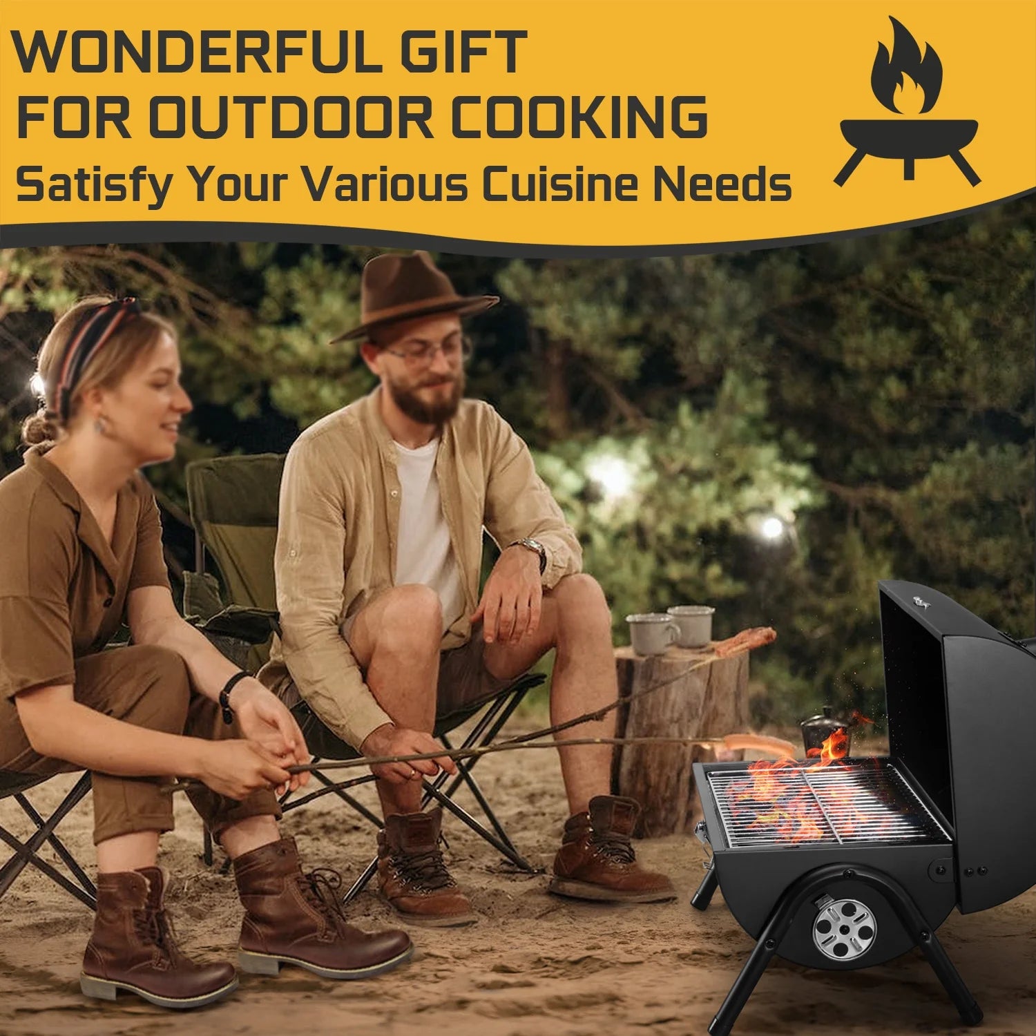 Portable Outdoor Tabletop Charcoal Grill with Accessories Tools, Multi-Functional Barbecue Smoker for Backyard Camping Picnics Beach, Compact & Heavy Duty
