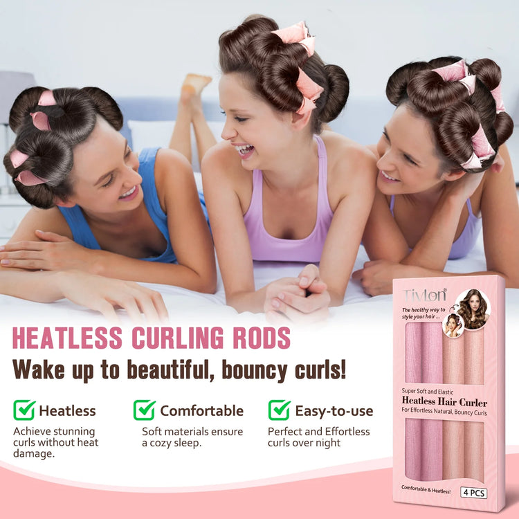 Velvet Fabric Heatless Curling Set-Flexi Rods with Hook-Heatless Curling Rod Headband for All Hair Types- Comfortable & Heatless