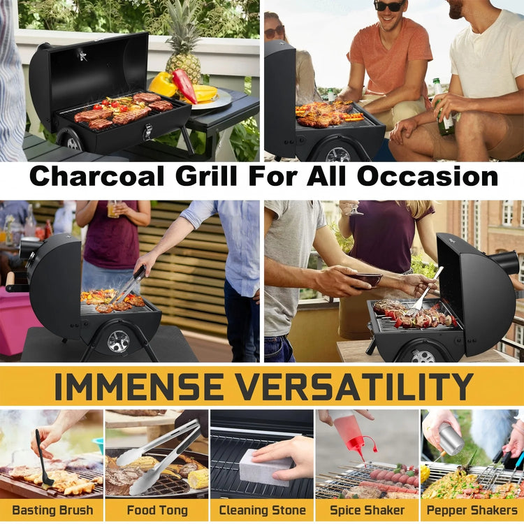 Portable Outdoor Tabletop Charcoal Grill with Accessories Tools, Multi-Functional Barbecue Smoker for Backyard Camping Picnics Beach, Compact & Heavy Duty