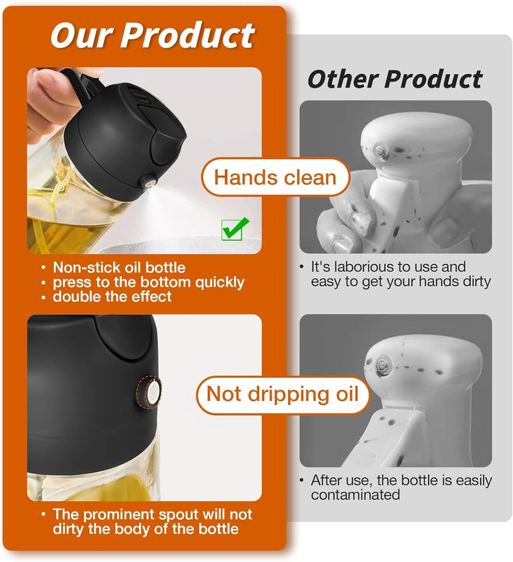 16Oz Oil Dispenser Bottle 2 in 1 Olive Oil Sprayer for Kitchen Cooking 470Ml