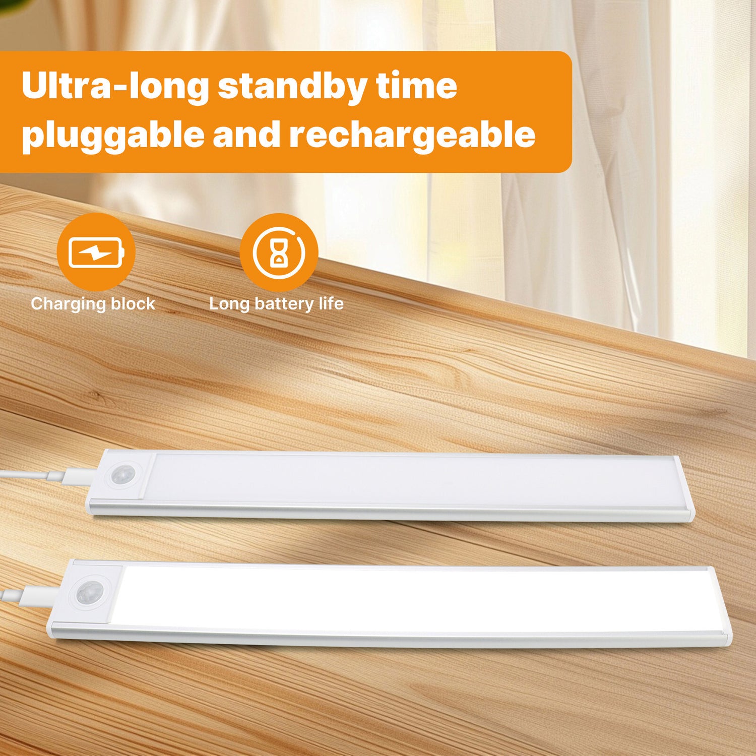 LED Motion Sensor Light under Cabinet Closet Light USB Rechargeable Strip Lamp