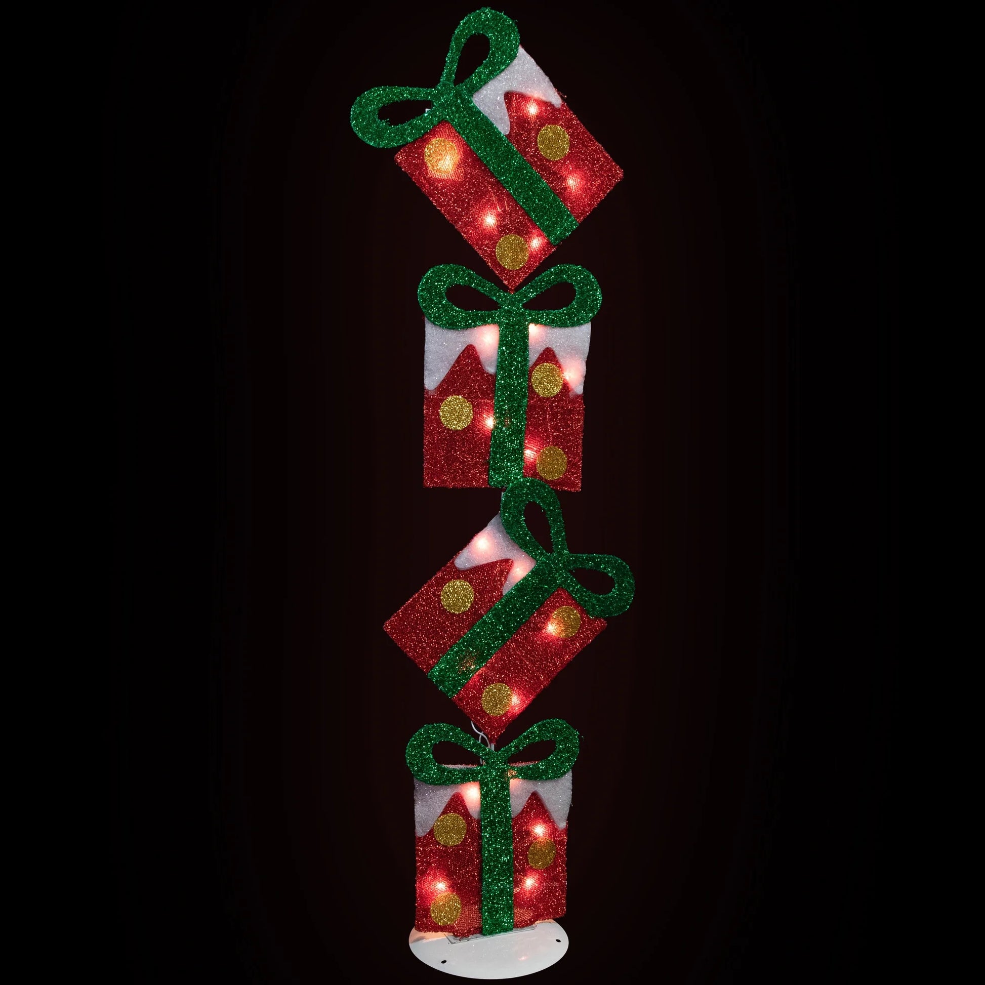 Lighted Tinsel Stacked Gift Boxes Outdoor Christmas Decoration - 44" - Clear Lights