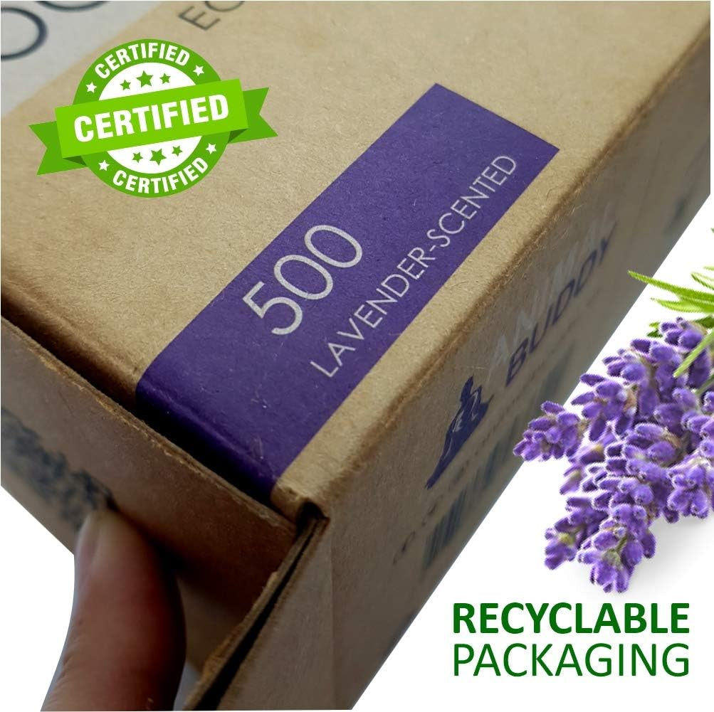 Dog Waste Bags - Disposable Biodegradable Poop Baggies - 12-Micron, No Leak or Odor Doggie Poopy Container - Recyclable Paper Box - 9X13" Roll, Lavender Scented, 500 Pieces