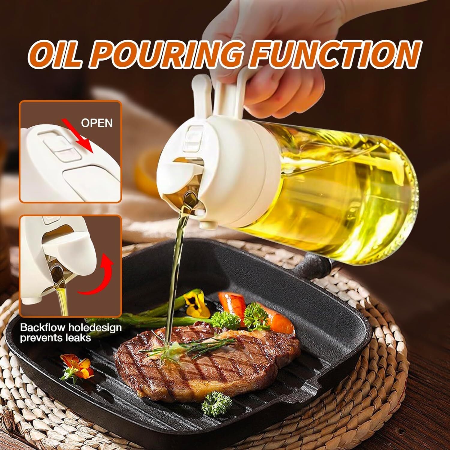 16Oz Oil Dispenser Bottle 2 in 1 Olive Oil Sprayer for Kitchen Cooking 470Ml
