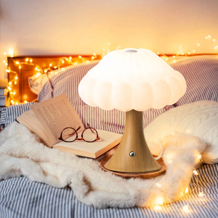 Wooden Mushroom Lamp, Mushroom Bedside Table Light, 3 Colors Adjustable LED Small Night Light