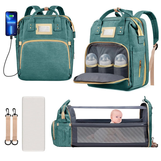 Multifunctional Diaper Bag Backpack with Changing Station & Insulated Pockets, Green