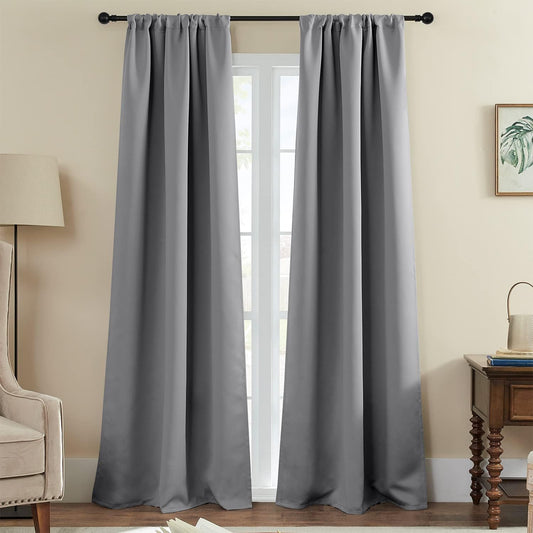 Blackout Curtains for Living Room, Thermal Insulated Rod Pocket Window Drapes for Bedroom, 2 Panels (42X84 Inch, Dove Grey)