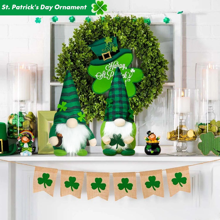St Patricks Day Decorations, 2 Pcs Shamrock Gnomes Plush St Patricks Day Gifts for Home Table Decor, 11 Inch (Green)