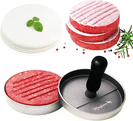 Conjunto De Prensa Para Hamburguesas Con Molde Antiadherente Y Papeles Para BBQ