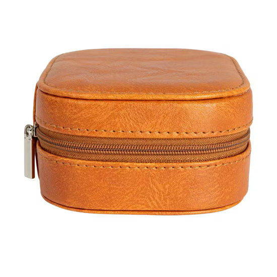 Caramel Brown Polyester Travel Jewelry Organizer Box