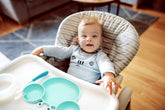 Silicone Suction Plate for Toddlers with Fork Spoon Set - Self Feeding Training Divided Plate Dish and Bowl for Baby and Toddler, Fits for Most Highchairs Trays (Cyan)