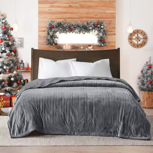 Heated Blanket King Size, Heating Electric Throw Blanket Dual Control, 10 Heat Settings, 12 Hours Auto Off, Machine Washable, ETL Certified, Overheating Protection, Grey