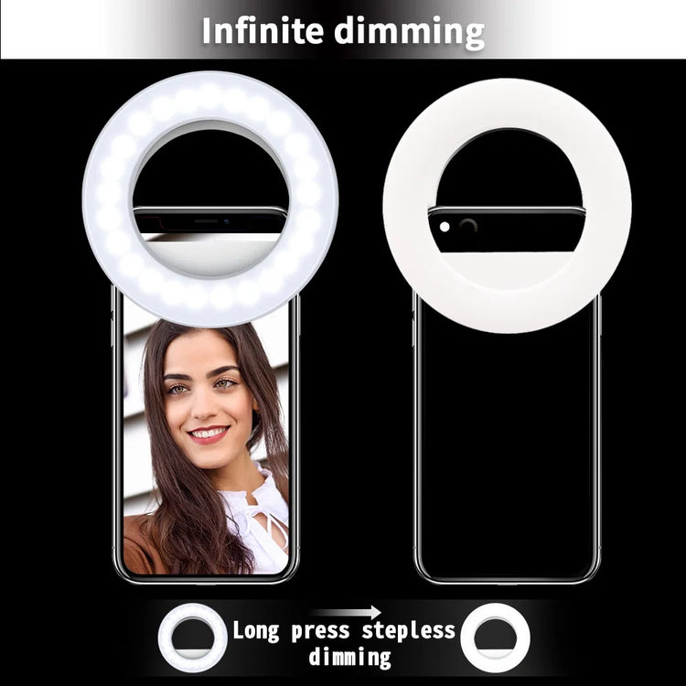 40 LED Selfie Ring USB Rechargeable Fill Light Mini Portable Clip-On Flash Light for Cell Phones Ipad Laptop