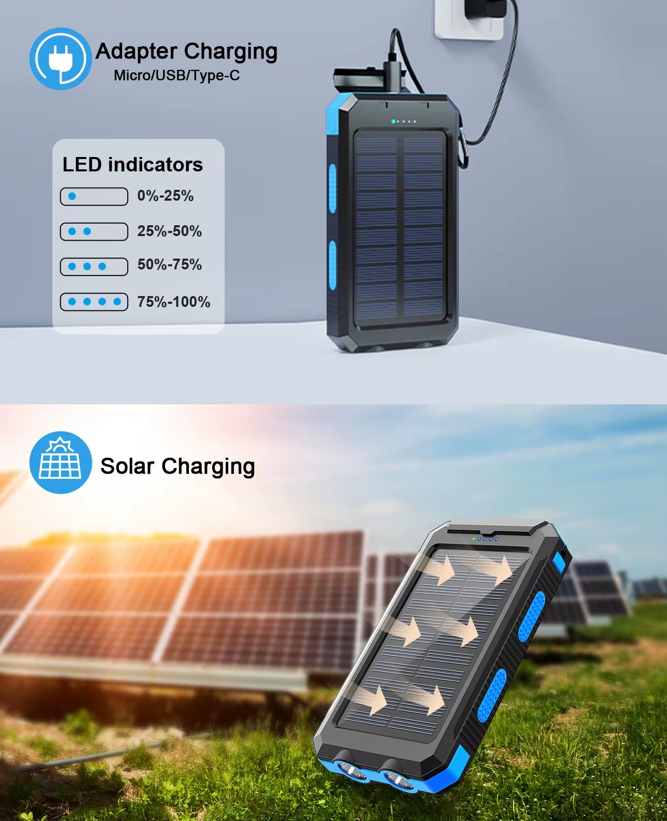 38800Mah Solar Power Bank Waterproof Outdoor Dual USB Travel Outdoor Solar Mobile Phone Charger Solar Powerbanks for Camping