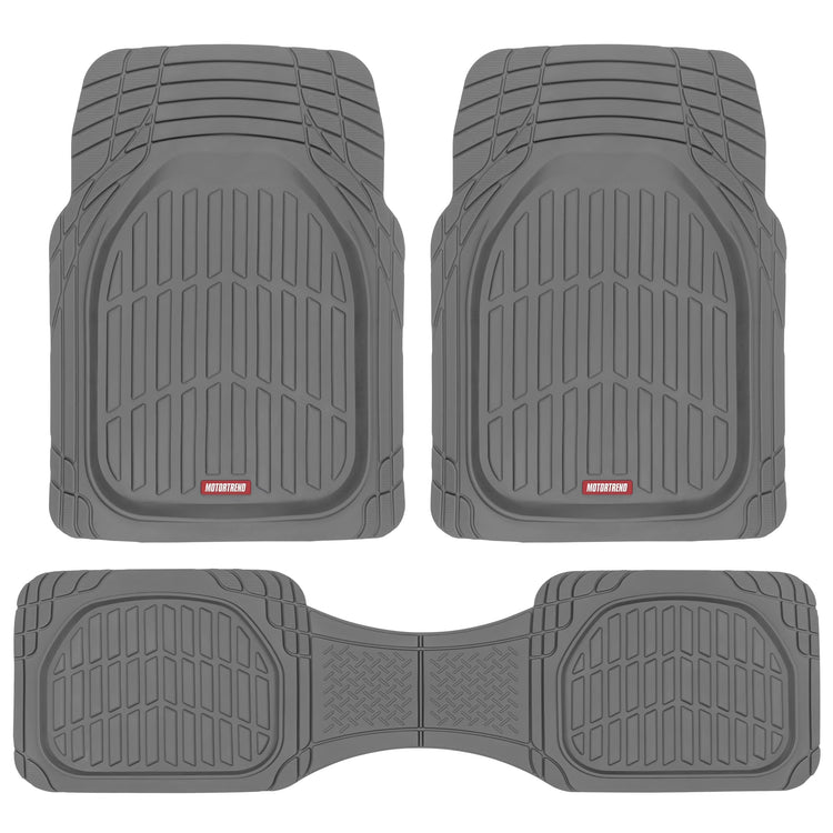 & BDK Heavy Duty Gray Rubber Car Mats Full Set - Universal Trim-To-Fit All Weather Floor Mats - Floor Mats for Car Accessories - Front & Back Interior Floor Mats for Truck Accessories