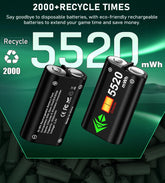 Xbox Controller Charger,  Xbox Charging Station with 2X5520Mwh Rechargeable Battery Packs for Xbox One/Series X|S /Elite Controller-Green