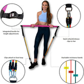 Portable Pilates Bar Kit with Resistance Bands, 6 Stackable Tension Ropes, Adjustable Strap Length, Foot Loops, Home Workout Equipment for Women. Fitness Exercises for Strength Training.